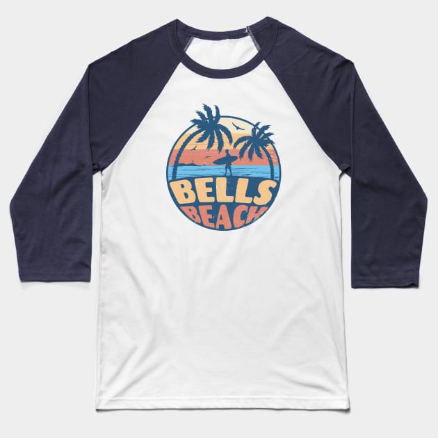 Vintage Surfing Bells Beach // Retro Summer Vibes // Grunge Surfer Sunset Baseball T-Shirt by Now Boarding